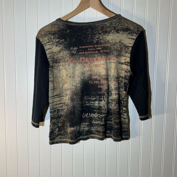 VTG Susan Lawrence Paris Y2K Distressed Graphic Tee Grunge Goth Floral Top PL - Picture 3 of 10